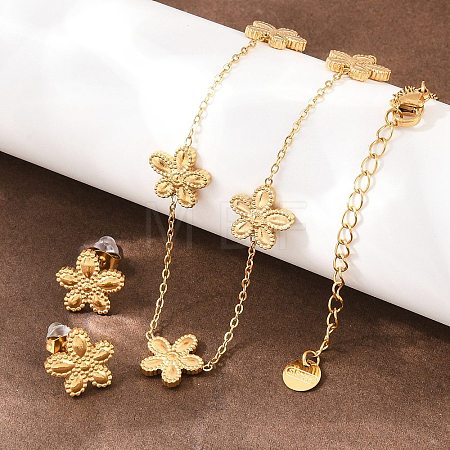 Flower 304 Stainless Steel Necklaces & Stud Earrings Sets for Women SJEW-K003-01G-1