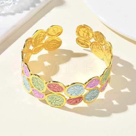 Brass Enamel Cuff Bangles for Women BJEW-A173-02G-1