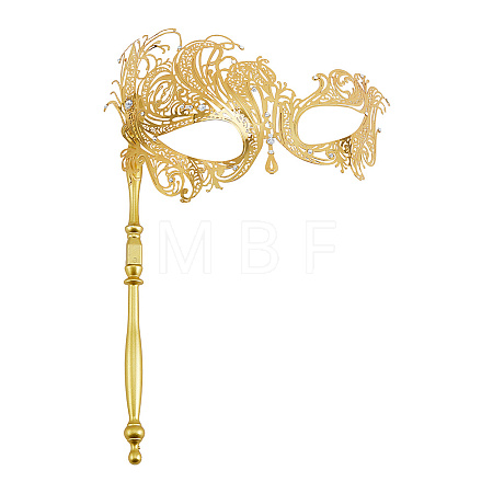 Iron Filigree Masquerade Mask with Handle AJEW-WH0643-060B-1