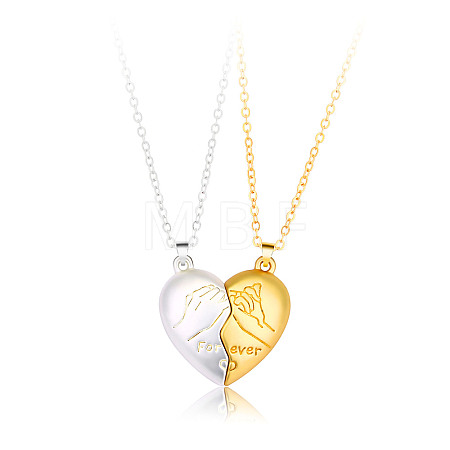 2Pcs Valentine's Day Alloy Forever Heart with Hands Magnetic Pendant Necklaces for Women Men WG7D3EF-03-1