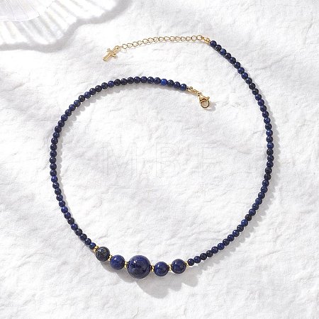 Natural Lapis Lazuli Round Graduated Beaded Necklaces NJEW-JN05654-02-1