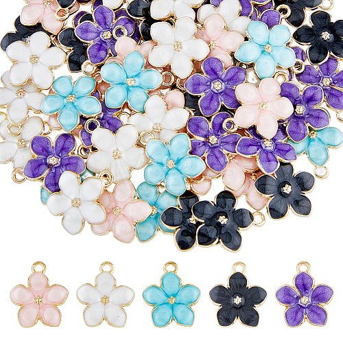 150Pcs 5 Colors Alloy Enamel Pendants ENAM-DC0001-32-1