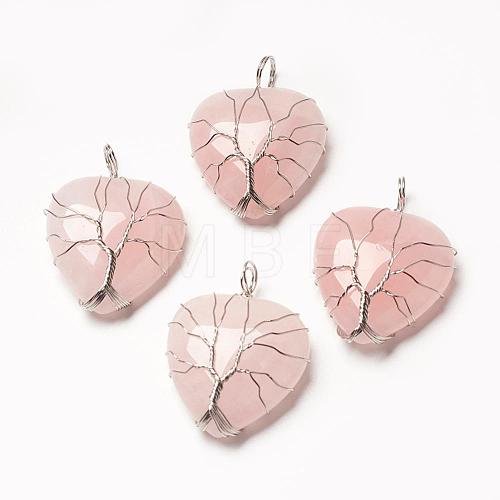 Natural Rose Quartz Pendants G-G713-F02-1