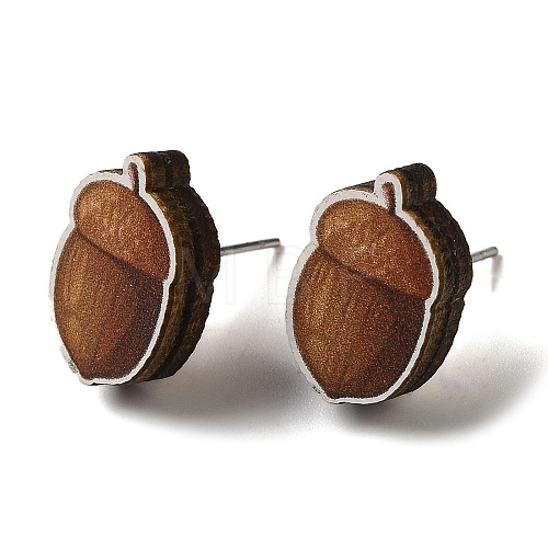 Wood Stud Earrings EJEW-Z054-01H-1