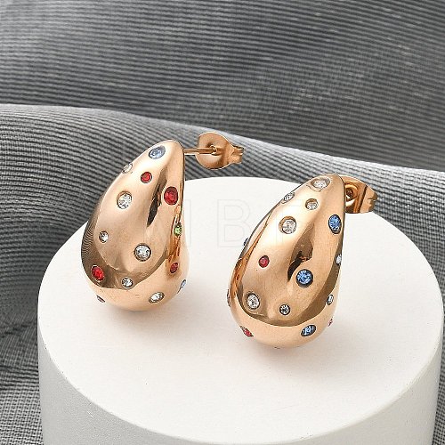 304 Stainless Steel Teardrop Stud Earrings EJEW-B108-05RG-B-1