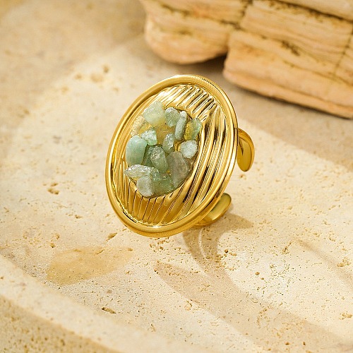 Natural Green Aventurine Chip Finger Rings for Women RJEW-R012-06G-03-1