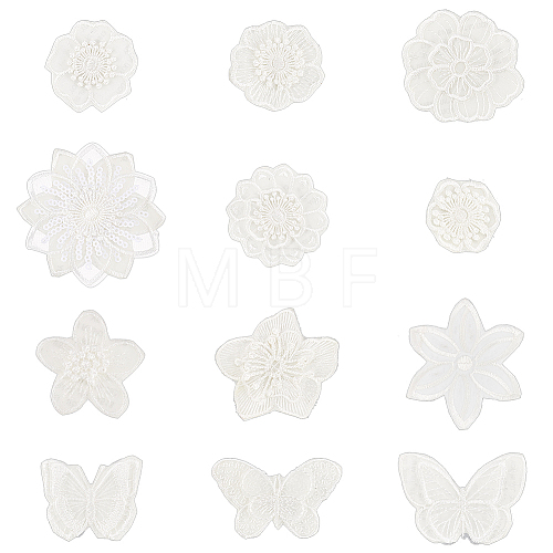 12Pcs 12 Style Computerized Embroidery Lace Self Adhesive/Sew on Patches DIY-FG0004-01-1