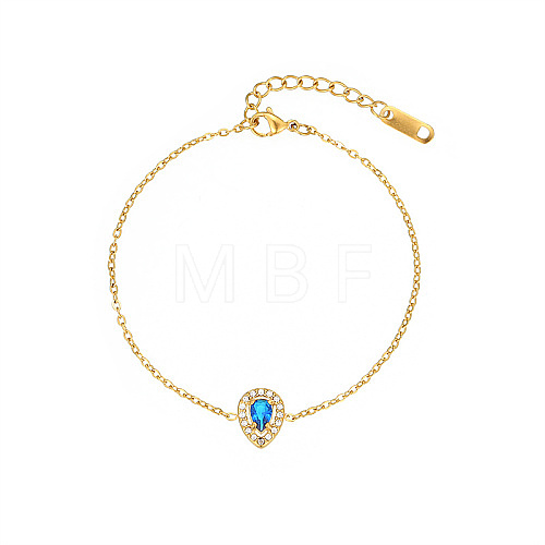 Cubic Zirconia Teardrop Link Bracelet with Golden Stainless Steel Cable Chains DH6731-1-1