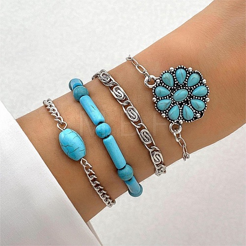 4Pcs 4 Styles Bohemian Style Alloy Bangles WGC966A-06-1