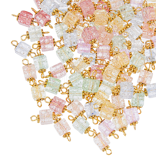 100Pcs Crackle Glass Connector Charms FIND-HY0001-35-1