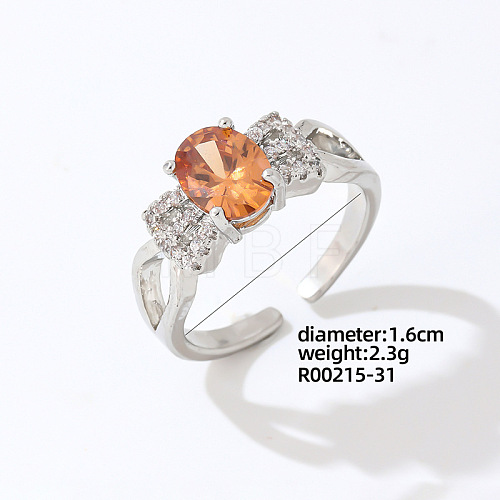 Bowknot Platinum Brass Adjustable Ring with Orange Cubic Zirconia EG7863-25-1