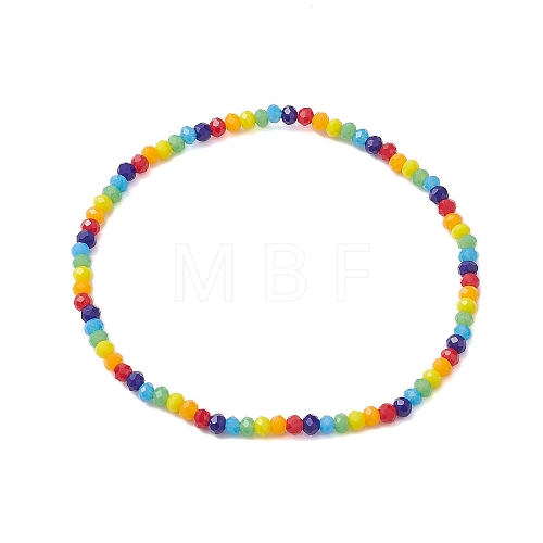 Rainbow Color Faceted Rondelle Glass Beaded Stretch Bracelets for Women BJEW-JB10547-1