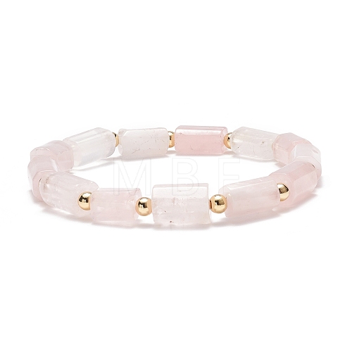 Natural Rose Quartz Column Beaded Stretch Bracelet BJEW-JB08596-02-1