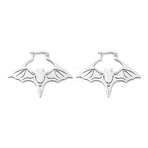 304 Stainless Steel Bat Hoop Earrings for Women EJEW-R156-07P-1
