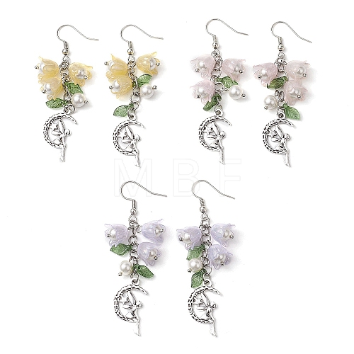 3 Pairs 3 Colors Shell Pearl Beads & Imitation Jelly Acrylic Dangle Earrings EJEW-TA00573-1