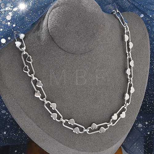 304 Stainless Steel Oval Heart Link Chain Necklaces for Women NJEW-B123-01P-1