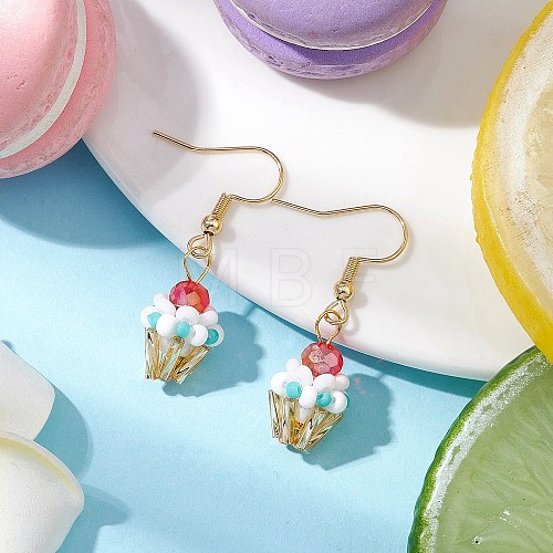 Ice Cream Cup Handmade Glass Seed Beads Dangle Earrings for Women EJEW-MZ00392-02-1