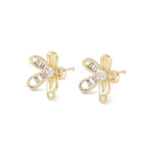 Brass Micro Pave Cubic Zirconia Stud Earring Findings KK-E107-17G-1