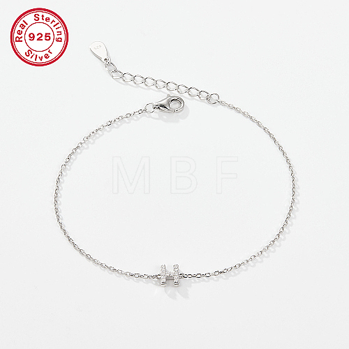 Anti-Tarnish Rhodium Plated 925 Sterling Silver Letter Cubic Zirconia Link Bracelets GI2156-08-1