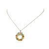 Transparent Glass and Natural Peridot Chip Wire Wrapped Pendant Brass Cable Chain Necklaces NJEW-TA00274-2