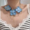 Plastic Glass Trip Flower Bib Necklaces with Alloy Chain Tassel for Women WGFB142-01-2
