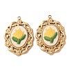 304 Stainless Steel & Cloth Embroidered Pendants FB-CBAFBAF-12G-02-1