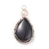 Natural Obsidian Copper Wire Wrapped Pendants PALLOY-JF01398-05-1