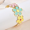 Flower Brass Enamel Cuff Bangles for Women BJEW-A173-06G-3