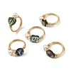 Eco-Friendly Copper Wire with Natural Abalone Shell/Paua Shell Finger Rings RJEW-JR01086-01-3