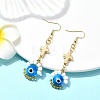 Handmade Seed Evil Eye & Cross Dangle Earrings EJEW-MZ00227-4