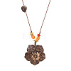 Natural Coconut Pendant Adjustable Leather Cord Long Necklaces with Wood Beads WGC33B1-01-2