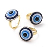 Adjustable Lampwork Evil Eye Ring with Rhinestone RJEW-A011-06G-1