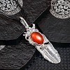 Vintage Natural Carnelian Alloy Feather Pendant Necklace for Women Men AO2435-3-1