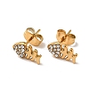 Rhinestone Fishbone Stud Earrings with 316 Surgical Stainless Steel Pins EJEW-A081-13G-02-1