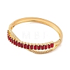 Brass Pave Clear Cubic Zirconia & Dark Red Glass Cross Hinged Bangles for Women BJEW-S147-26G-2