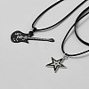 Gothic Alloy Star Guitar Pendant Imitation Leather Cord 3 Layer Necklaces NJEW-WH20004-24-2