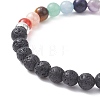 Natural Mixed Gemstone Round Beaded Stretch Bracelets with Alloy Charms BJEW-JB09403-4