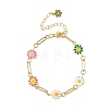 Brass Enamel Flower Link Chain Bracelets for Women BJEW-JB14167-02-3