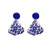 Acrylic Blue and White Porcelain Printed Dangle Stud Earrings FS-WG917E7-07-1