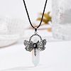 Bohemian Opalite Pointed Stainless Steel Dragonfly Pendant Black PU Leather Necklaces LW6425-7-1