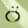 Gold Natural White Jade(Dyed) & Lava Rock & Synthetic Hematite Round Braided Bead Bracelet BJEW-JB08387-03-2