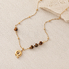 European Faceted Natural Tiger Eye 304 Stainless Steel Alphabet Pendant Necklaces QN9691-17-1