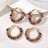 2 Pairs 2 Styles Natural Green Jade Imitation Tourmaline Beaded Hoop Earrings EJEW-JE06943-1