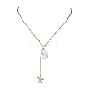 Summer Natural Baroque Keshi Pearl & 304 Stainless Steel Sea Animal Pendant Satellite Chain Y Lariat Necklaces NJEW-JN06049-01-3