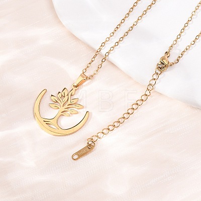 304 Stainless Steel Tree Pendant Cable Chain Necklaces for Men Women NJEW-K308-05D-G-1