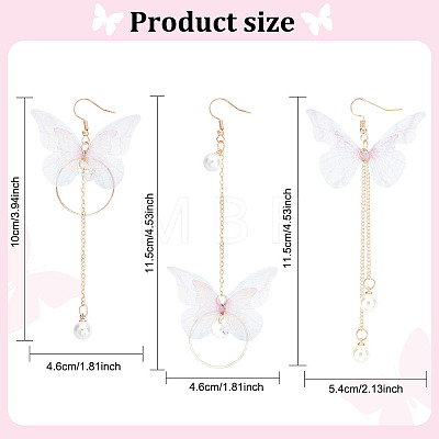 2 Pairs 2 Style Fabric Butterfly with Plastic Pearl Beaded Dangle Earrings EJEW-AN0002-84-1
