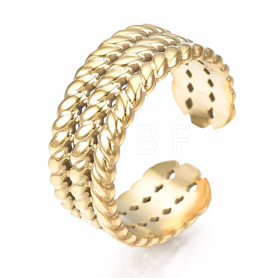 304 Stainless Steel Twist Rope Open Cuff Ring RJEW-T023-47G-1