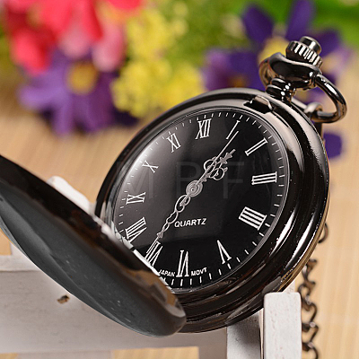 Openable Flat Round Alloy Pendant Pocket Watches WACH-D046-1