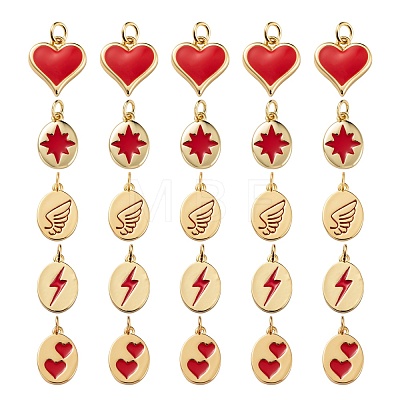 10Pcs 5 Style Real 18K Gold Plated Brass with Jump Rings Enamel Charms KK-LS0001-36-1