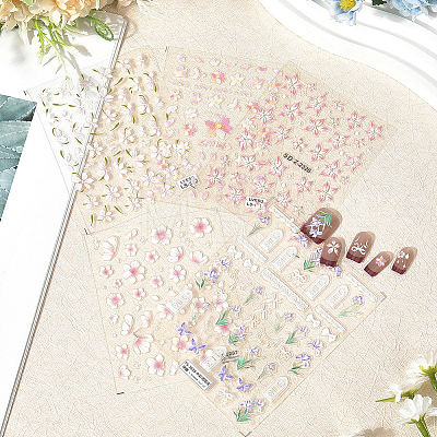 5Pcs 5 Styles Flower Pattern Self Adhesive PET Nail Art Stickers Decals MRMJ-SP0001-24-1